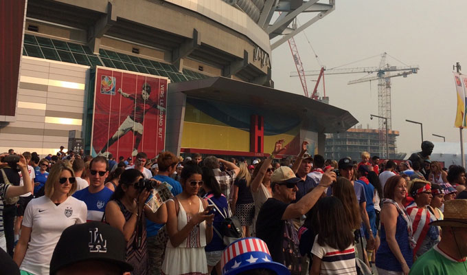 Crowded stadium with fans watching a soccer match at the Women’s World Cup, highlighting the game's popularity.