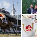 Collage highlighting popular activities in Louisville: a lively horse racing scene at a historic track, a group of friends enjoying beverages, and close-ups of refreshing mint juleps in branded cups.