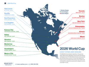 World Cup Cities Map Map Of 2026 World Cup Venues Roadtrips World Cup Host City Venues 300x227 