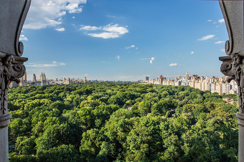 View from Ritz-Carlton Central Park showing a lush Central Park with city skyline in the background, ideal for visitors attending the US Open Tennis in New York.